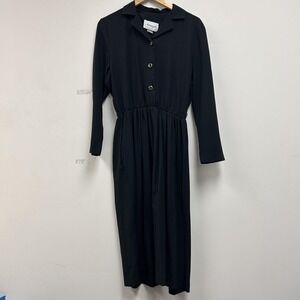 Vintage Dress Black Long Sleeve Collared Shirt Midi Knit Nancy II Womens 8 Black